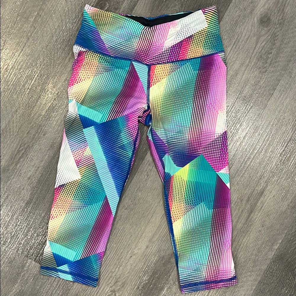 Victoria's Secret Bright Turquoise Blue and Vivid Pink Abstract Pattern Leggings